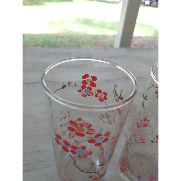 2 Ocean Thailand Red White Blue Flower Cherry Blossom Poppy Highball Glass VTG - Picture 5 of 7